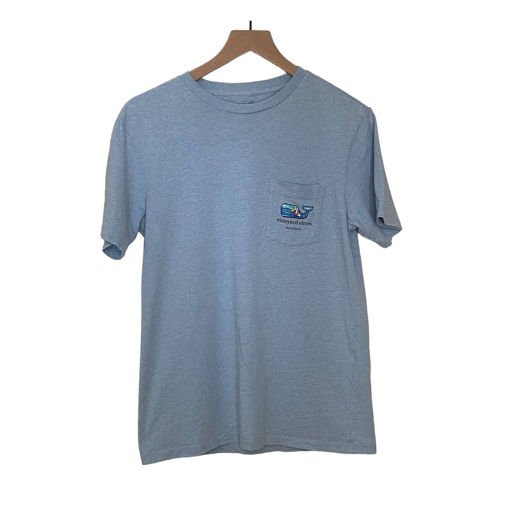 Vineyard Vines Light Blue Nautical Beach Whale Graphic Maryland T Shirt - Picture 7 of 7